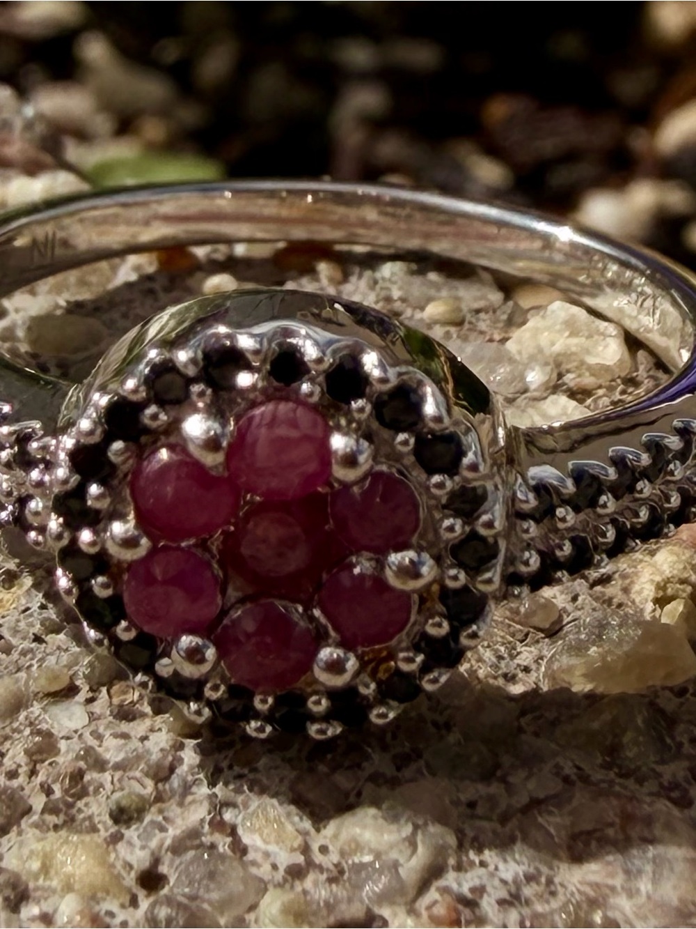 Sterling Silver Rhodium Plated AA Ruby & Black Spinel Ring Sz 8 | 0.71 CTW - Picture 7 of 10